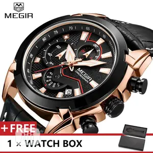 Megir Top Luxury Brand Leather Men Quartz Watches
