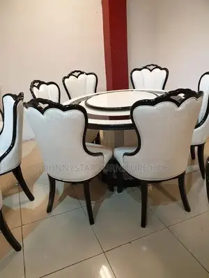 Italian Jackson Round Marble Dining Tables With 6 Chairs