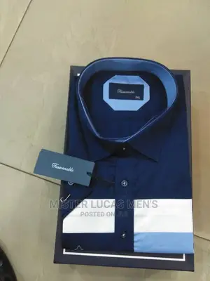 Navy Blue Short Long Sleeve Men's Shirts