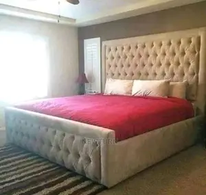 Modern High Back Fabric Padded Master Bed Frame.