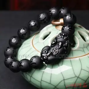 Real Natural Feng Shui Black Obsidian Wealth Bracelet