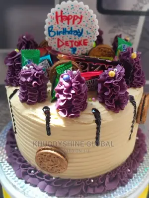 Cream N Purple Buttercream Birthday Cake