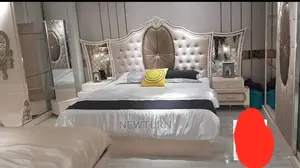 Luxury High Back Rest Padded Bed Frame With Side Drawers And Mirror.