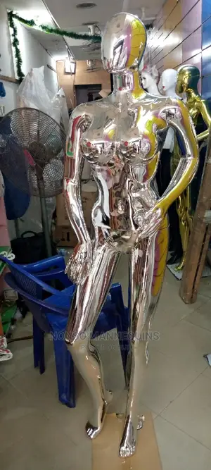 Busty Silver Chrome Female Egg Face Mannequins