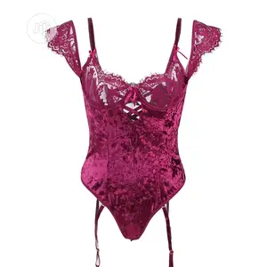 Plus Size Woman Off Shoulder Velvet Bodysuit Garter Lingerie