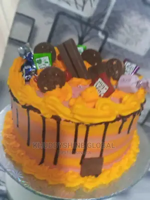 Yellow and Pink Buttercream Birthday Cake