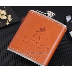 Johnnie Walker Whiskey Liquor Hip Flask - Leather Brown