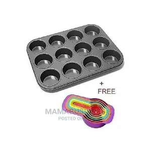 12-Cup Non-Stick Muffin, Cupcake Pan+ FREE Coloured Measurin
