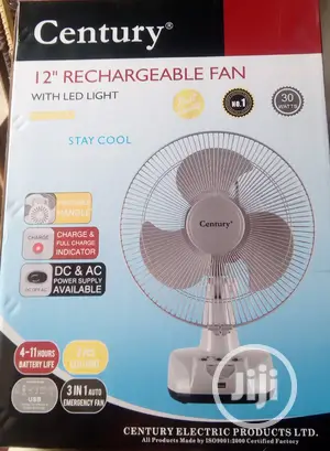 Century 12" Rechargeable Table Fan With Led Light