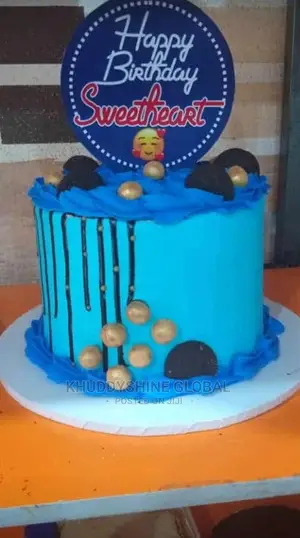 Gold Blue Birthday Cake