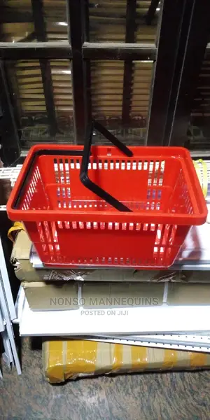 Red Colour With Black Double Handles Shopping Baskets