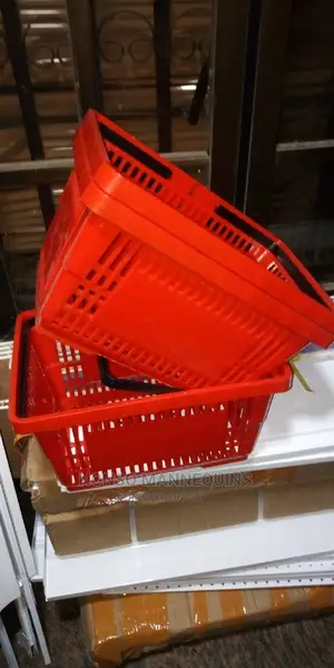 Red Colour With Black Double Handles Shopping Baskets