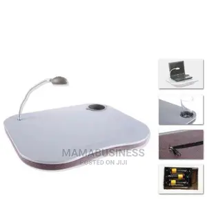 Fleece Cushion Lap Desk With LED Light and Cup Holder - Whit