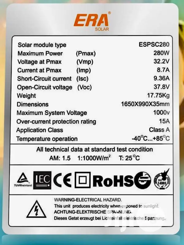 ERA 280watts Monocrystalline Solar Module