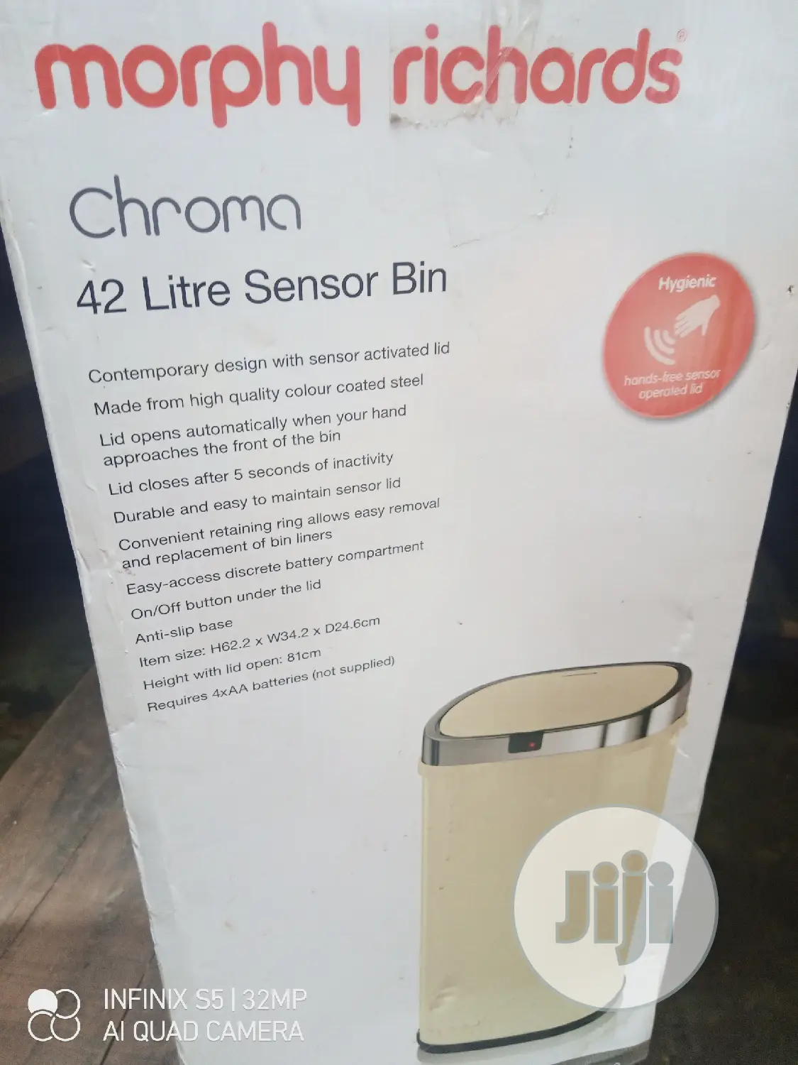 Morphy Richards 42litres Square Sensor Dustbin Cream