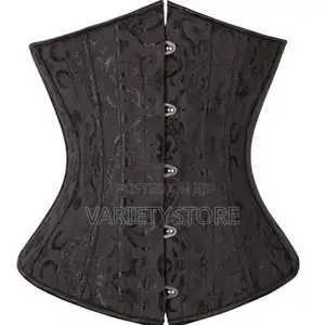 Black Satin Embroidered Spiral Steel Boned Underbust Corset