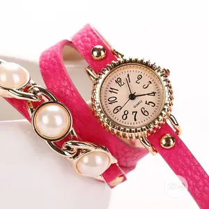 Three Pearl Women Bracelet Quartz Watch - Red