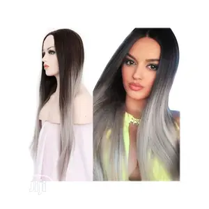 Straight Hair Grey Black Color Wig