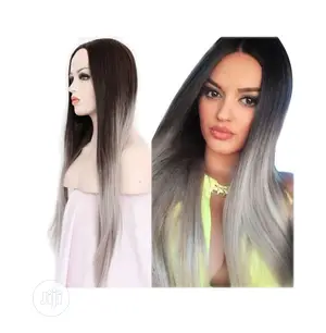 Grey Color Straight Wig With Closure