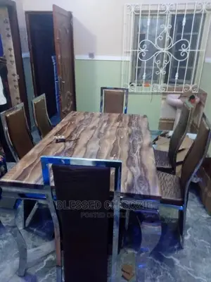 Modern 6 Seater Marble Top Dining Table Set.