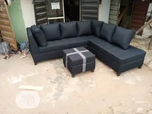 Black L- Shaped Sofa With Center Table