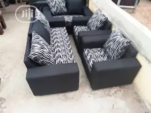 7 Seater Stripe Black Sofa