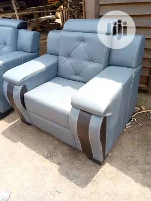 Executive 7 Seater Living Room Leather Made Grey Sofa Chair.
