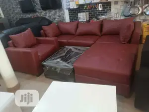 L- Shaped Leather Sofa With Center Table