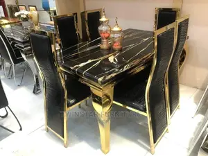 Marble Top Golden Frame Dinning Table and Chairs