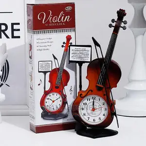 Warm Heart Creative Cute Violin Alarm Clock - Brown