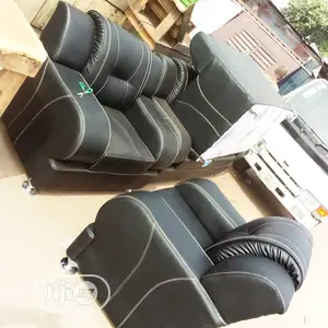 7 Seater Black Leather Sofa