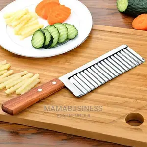 Stainless Steel Wavy Cutter Slicer With Wooden Handle