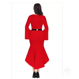 Hem Belted Dip Bell Red Sleeve Dress