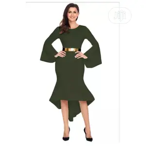 Classic Green Bell Sleeve Dip Hem Dress