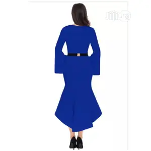 Dip Hem Blue Sleeve Belted Dress