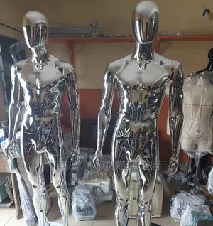 Silver Chrome Male Full Body Egg Face Mannequin