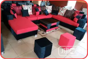 Colourful U - Shaped Sofa With Center Table and Ottoman