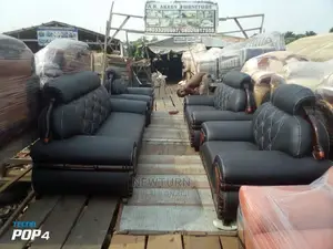Elegant 7 Seater Black Leather Sofa Chairs