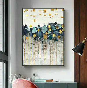 Abstract Wall Artwork Frame Blue Gold and Black Design