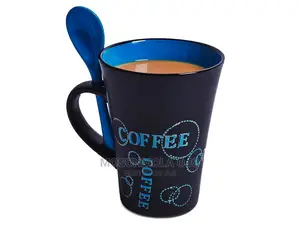 1pc Ceramic Coffee Mug With Matching Colored Spoon