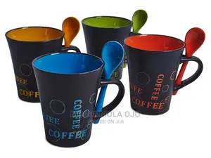 1pc Ceramic Coffee Mug With Matching Colored Spoon