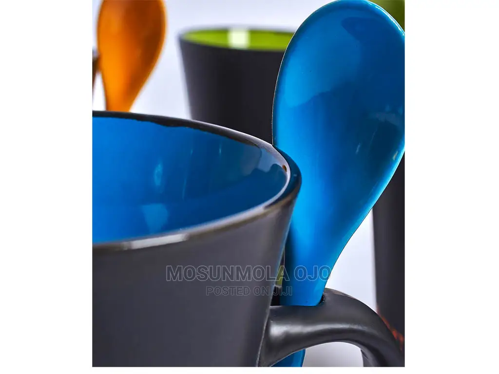 1pc Ceramic Coffee Mug With Matching Colored Spoon