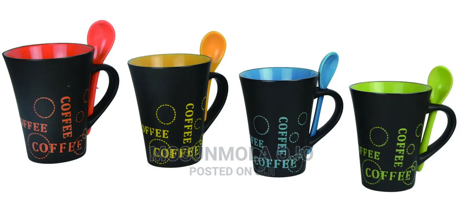 1pc Ceramic Coffee Mug With Matching Colored Spoon