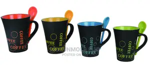 1pc Ceramic Coffee Mug With Matching Colored Spoon