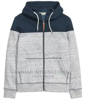 H M Zip Up Hoodie- Light Grey Navy Blue