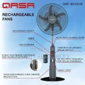 18" Qasa Rechargeable Standing Fan