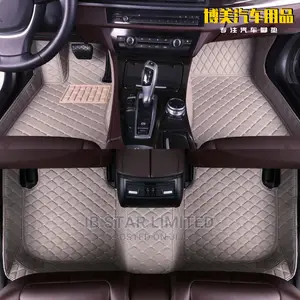 Luxurious Gray Genuine Cover Leather Padded Car Floor Mat.