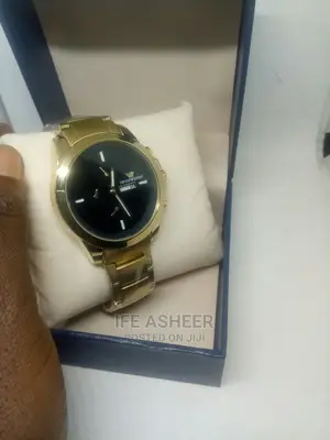 Emporio Armani Men's Black Face Gold Wrist Watch - Gold