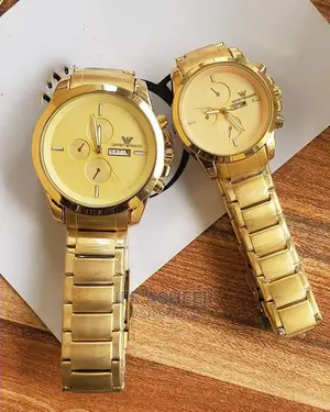 Emporio Armani Couples Gold Face Wrist Watch - Gold