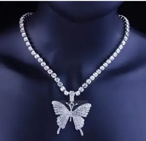 Men's Studded Silver Neck Chain With Butterfly Pendadant